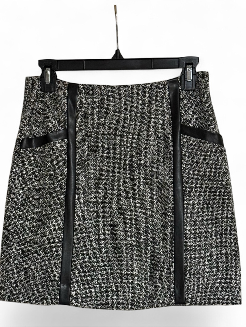 Banana Republic Black and White Tweed Mini Skirt with Faux Leather Trim